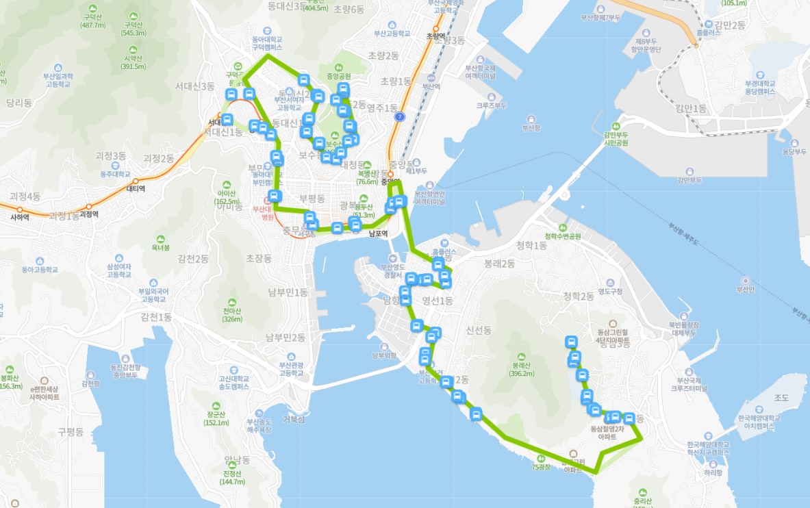  [시내]부산 70번 버스 노선 정보 : 고신대,항만공사,자갈치역,부산대병원,동아대,중앙공원