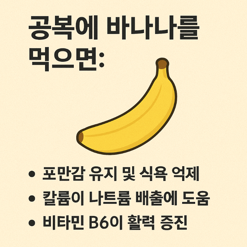 공복에 바나나를 먹었을 때의 장점 요약 인포그래픽 – 포만감, 나트륨 배출, 활력 증가