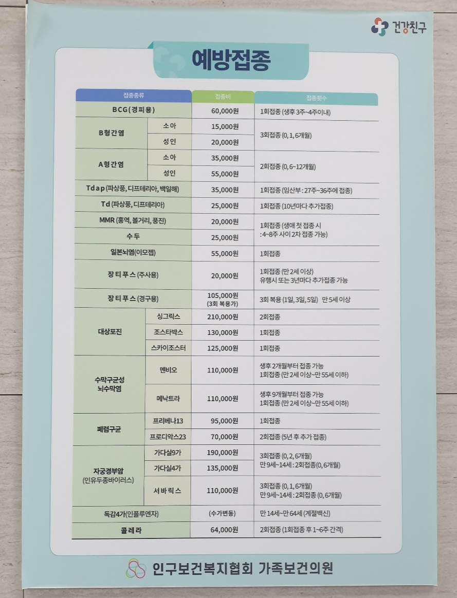 전주-인구보건복지협회-진료-내용- 백일해-독감-예방접종