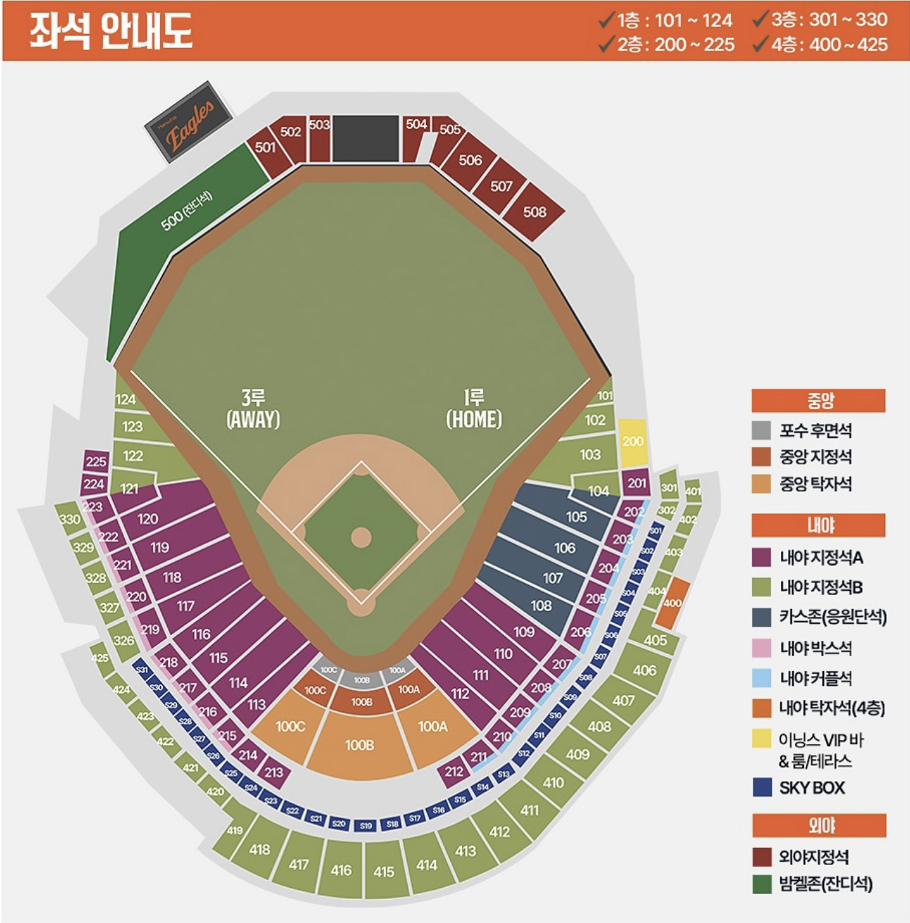 한화이글스 대전 야구장 좌석 안내도