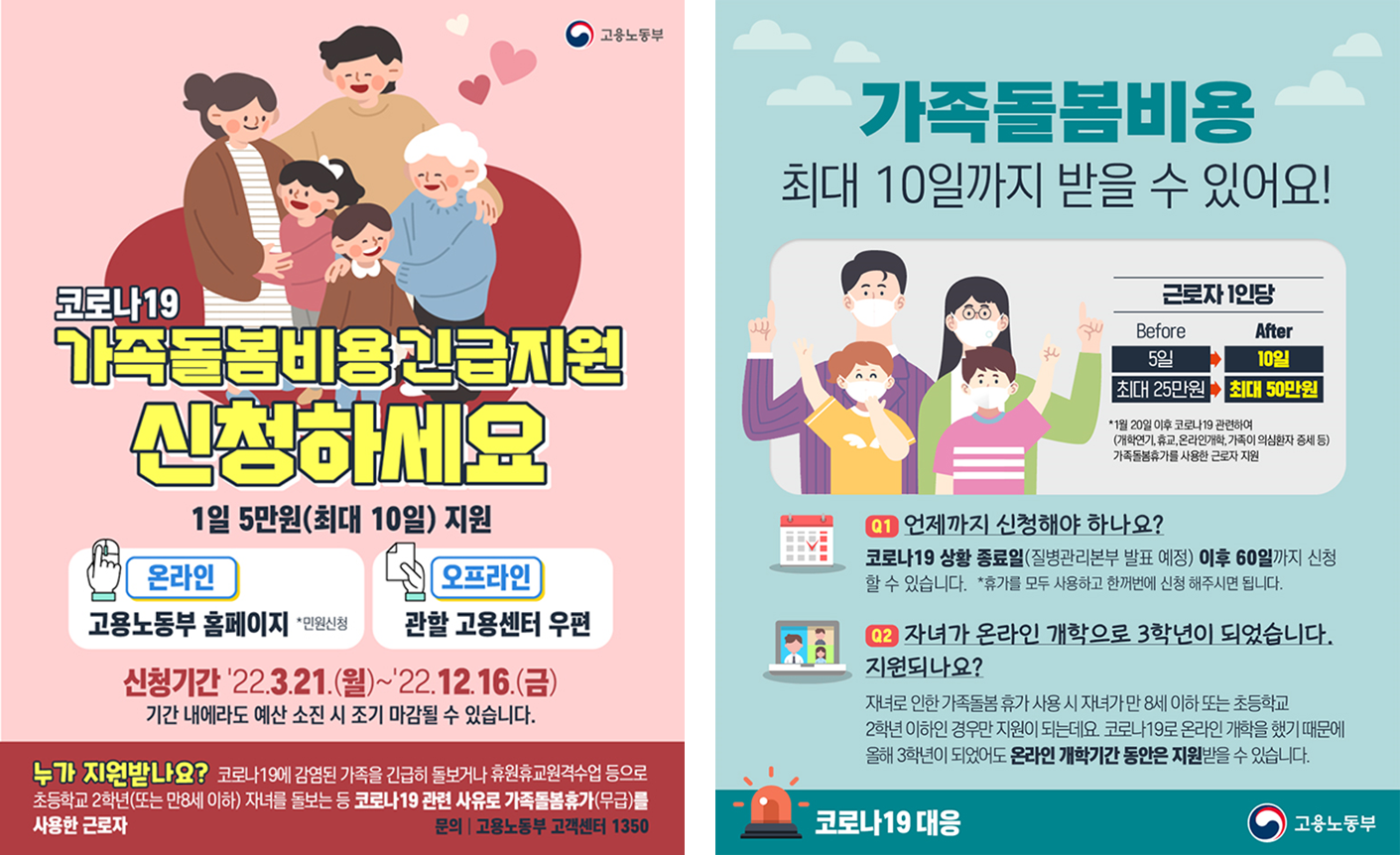  코로나19 자가격리 지원금 뿐만 아니라 가족돌봄비용 최대 50만원까지 함께 받으세요!!!