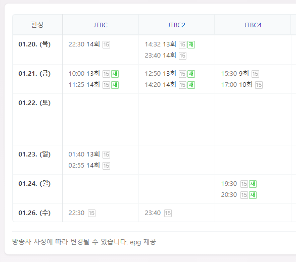 수목드라마 공작도시 재방송 편성표