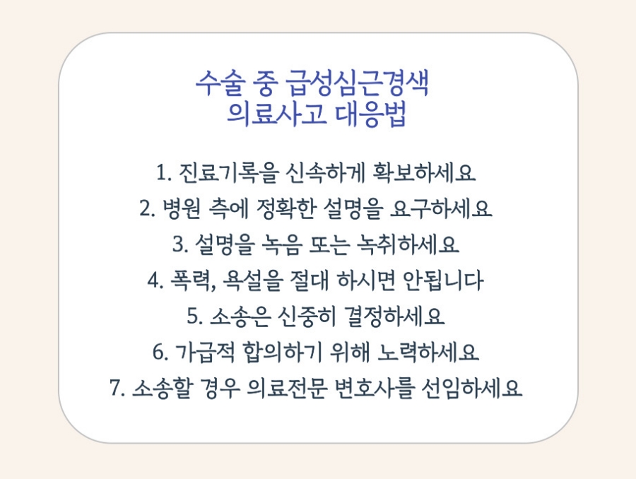 수술 중 급성 심근경색 의료사고 대응방법