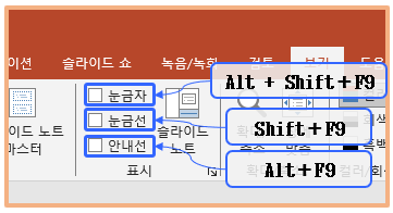 파워포인트(PowerPoint) - 눈금자, 눈금선, 안내선