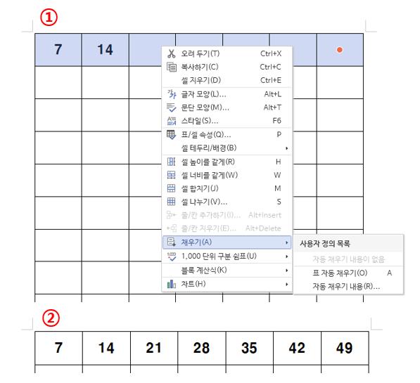 한글 문서 자동채우기 기능 사용 방법