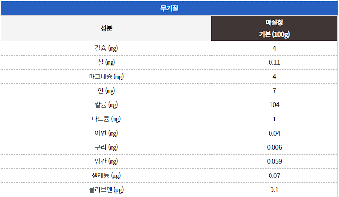 매실청 영양 성분표 사진