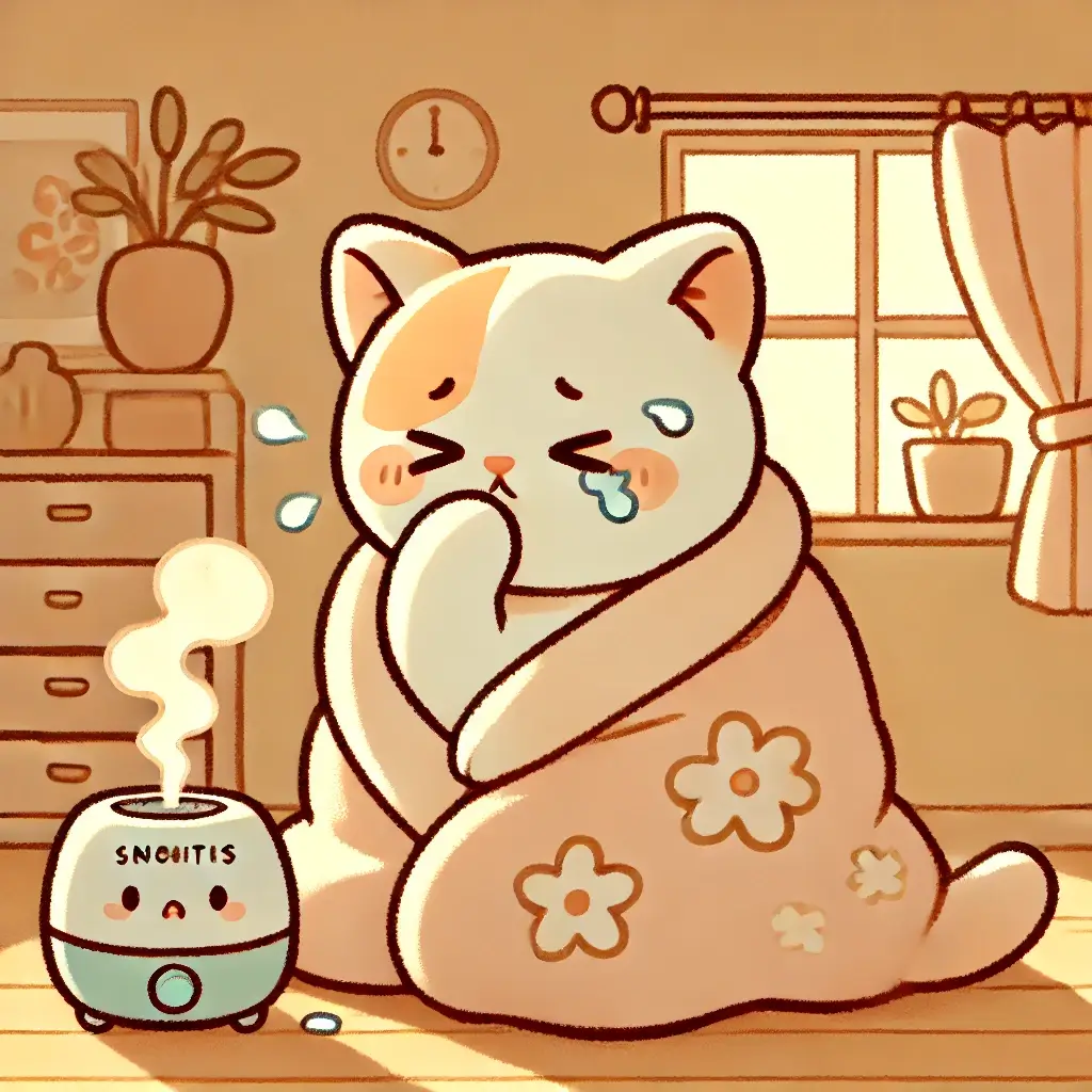 비염과 부비동염 증상을 보이는 고양이 일러스트