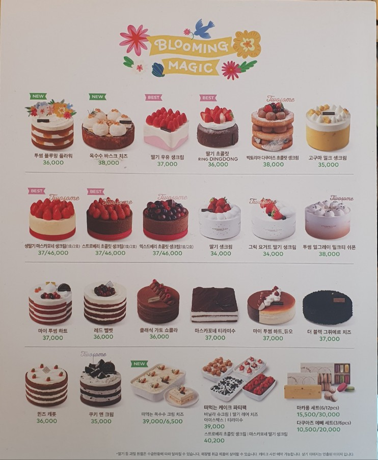케이크 가격과 종류 사진