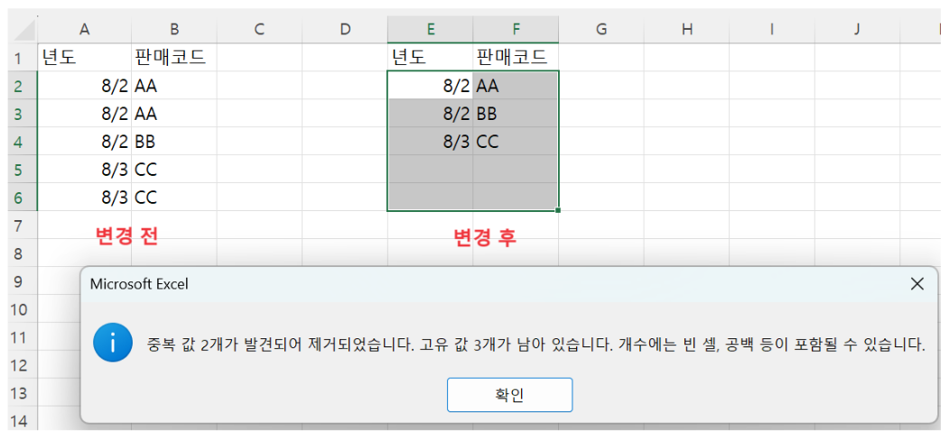 38번 문제 중복된 항목 제거 결과