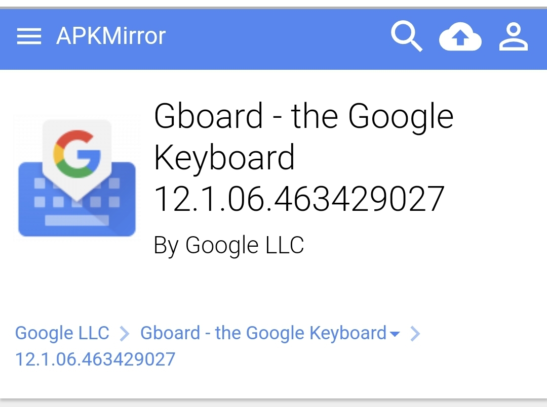 APK MIRROR 웹상 키보드 앱인 Gboard 어플 검색화면