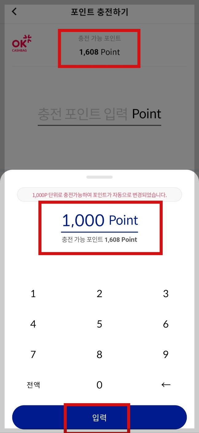 충전할 포인트 입력하기