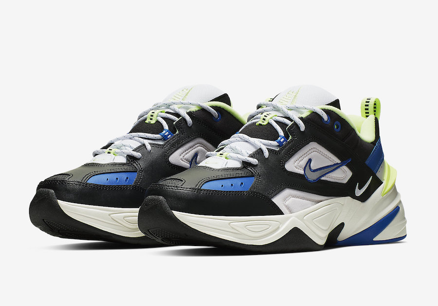 nike m2k tekno trainers in iridescent pink and blue