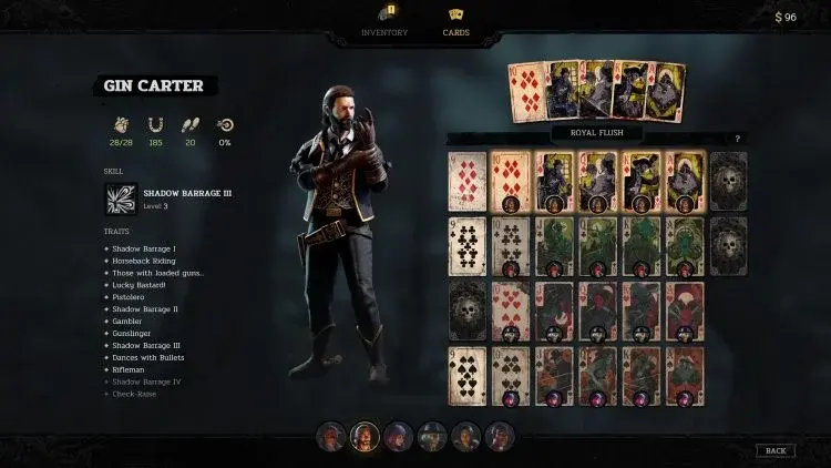  Hard West 2 공략, Gin Carter: 기술 목록 및 로드아웃
