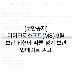  [보안공지] 마이크로소프트(MS) 9월 보안 위협에 따른 정기 보안 업데이트 권고(KISA)