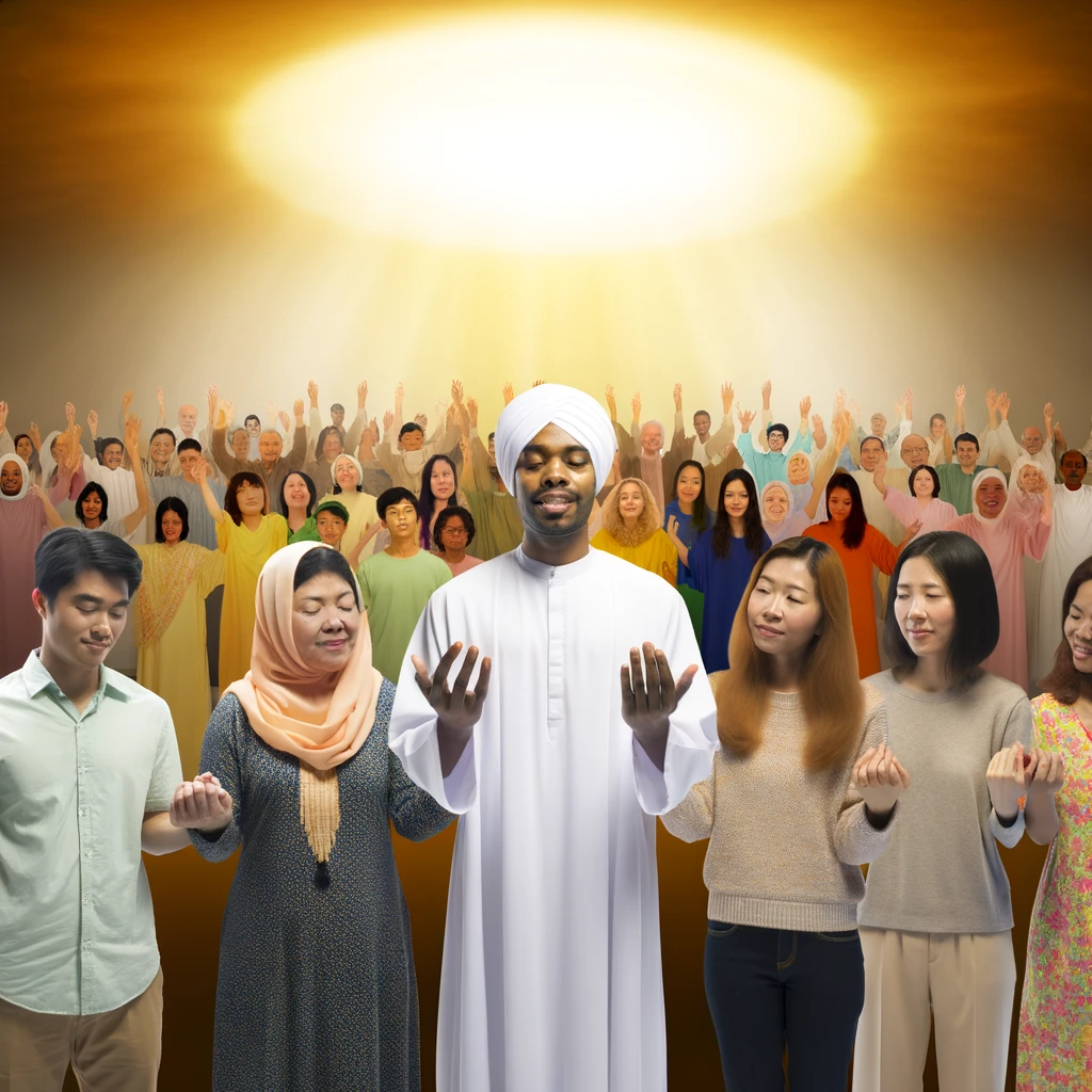 Here&amp;#39;s the illustration showcasing people from various backgrounds coming together in unity and faith&amp;#44; reflecting the concept that all nations are equal before God and there is no discrimination.