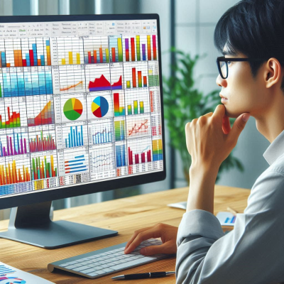 "비주얼화된 데이터 분석을 하는 장면입니다."