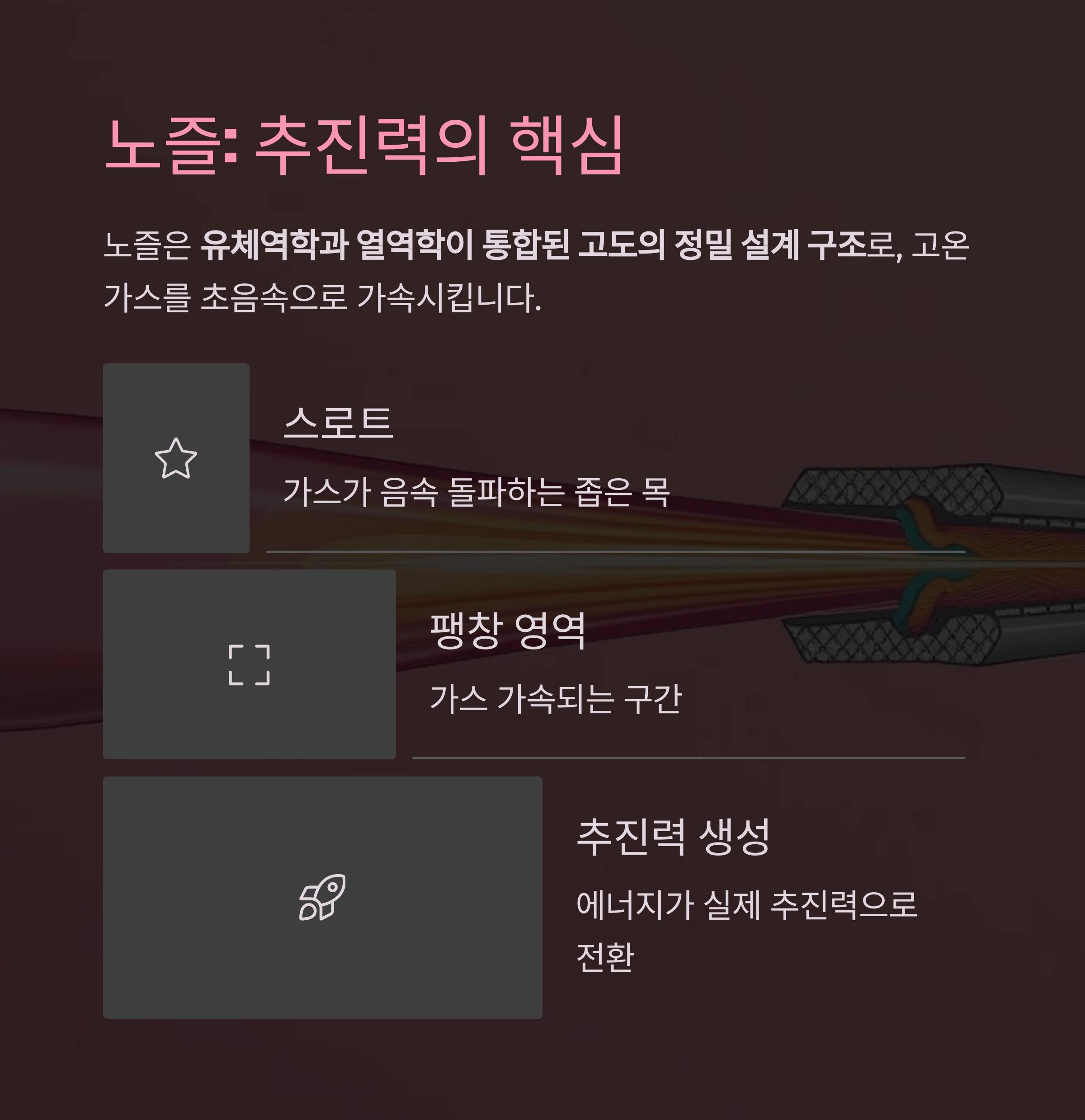 고온 가스를 추진력으로 전환하는 정밀 기하 구조