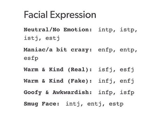  MBTI 유형별 16가지 얼굴표정