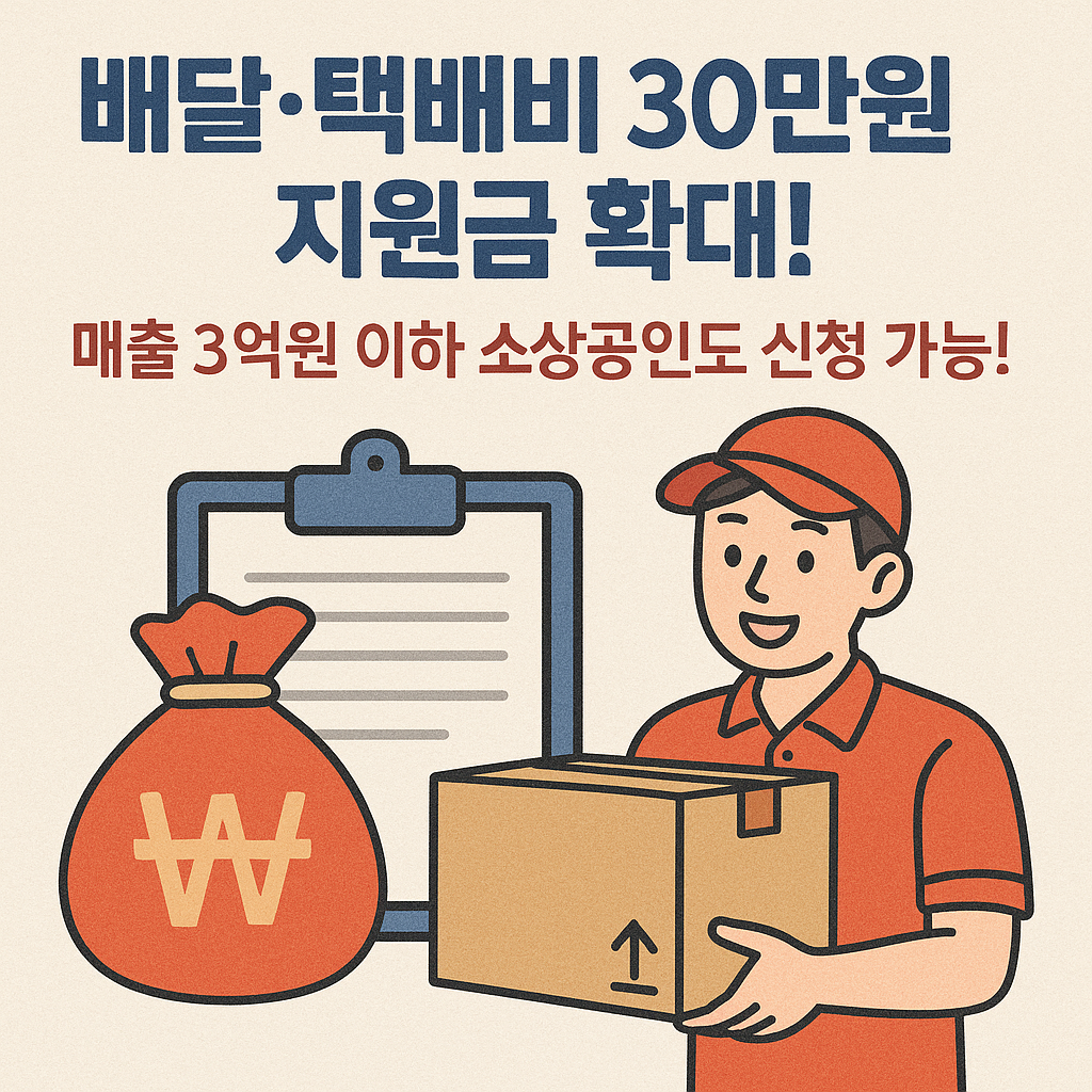 배달·택배비 30만원 지원금 확대! 매출 3억원 이하 소상공인도 신청 가능!