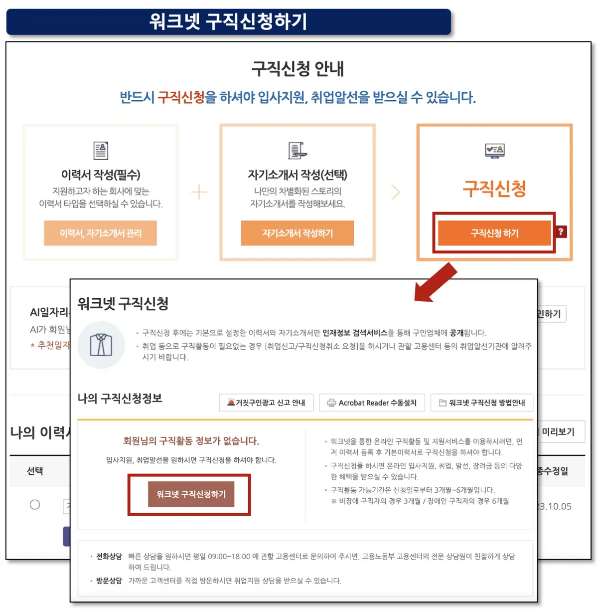 워크넷 구직신청하기