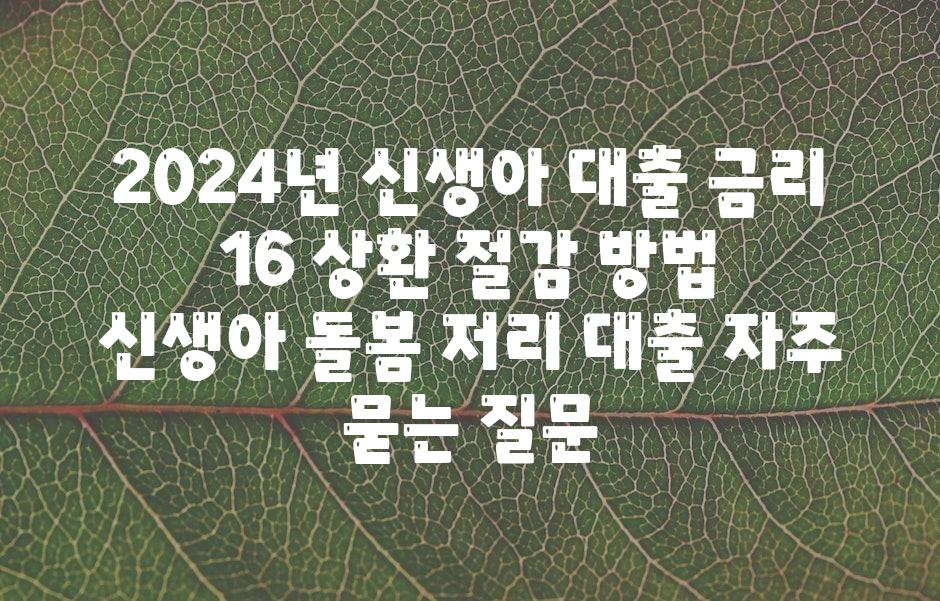 2024년 신생아 대출 금리 1.6%| 상환 절감 방법 | 신생아 돌봄, 저리 대출