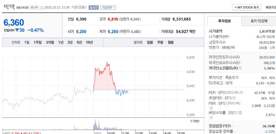  (065450)빅텍 주가 전망 방산관련주 상승 러시아 폭격 소식
