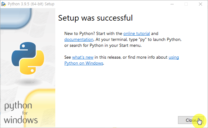 python 설치완료