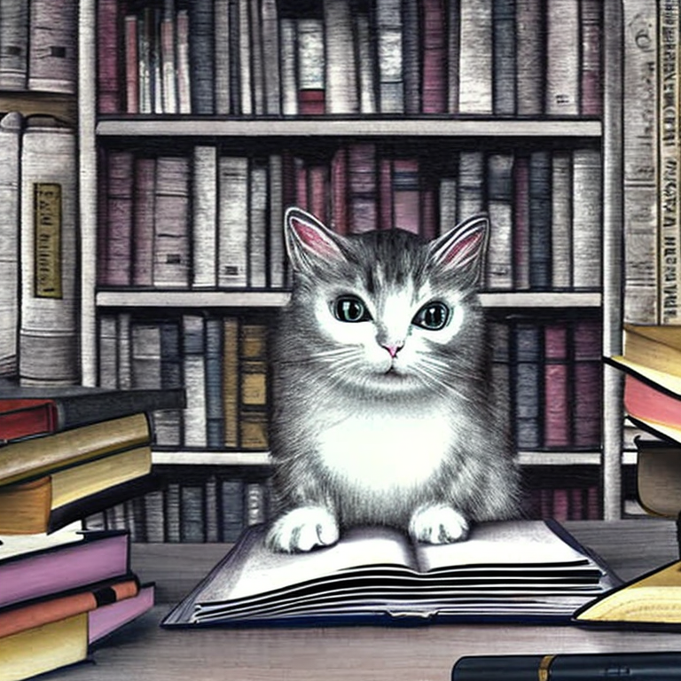 영어 공부하는 고양이 그림.