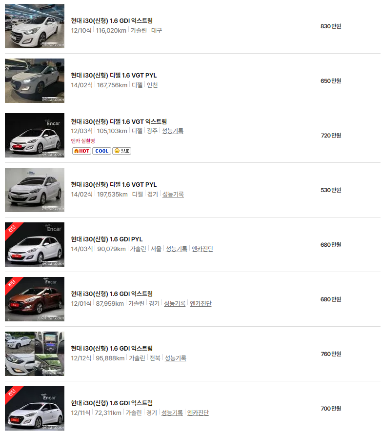 i30(신형)(11~15년식) 중고차 가격