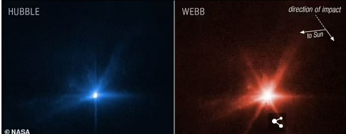 세계 최초 소행성 충돌 놀라운 모습...두개의 우주망원경에 잡혀 VIDEO: Extraordinary moment NASA&#39;s DART collides with Dimorphos asteroid