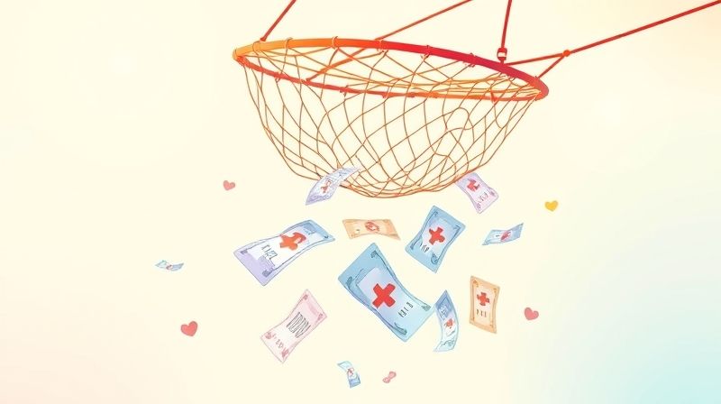 떨어지는 병원비들을 받아내는 안전망 그림 (건강보험의 안전망 역할 상징)