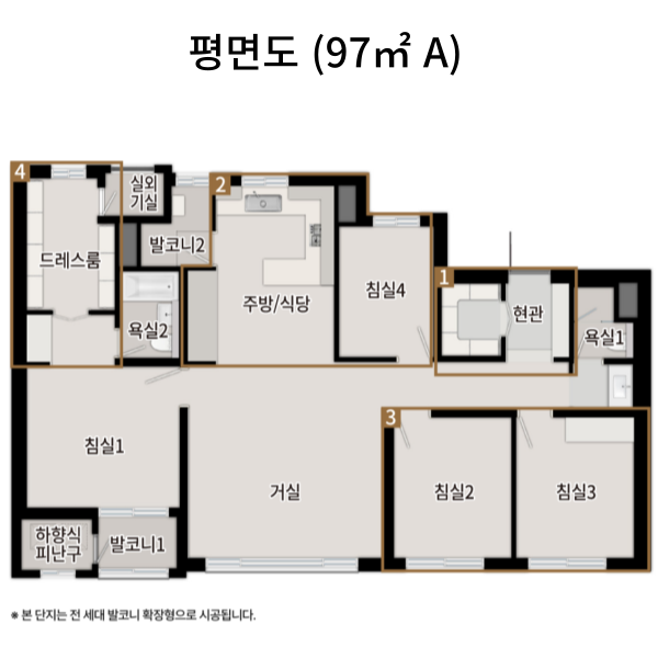 동탄 포레파크 자연앤푸르지오 평면도 97A