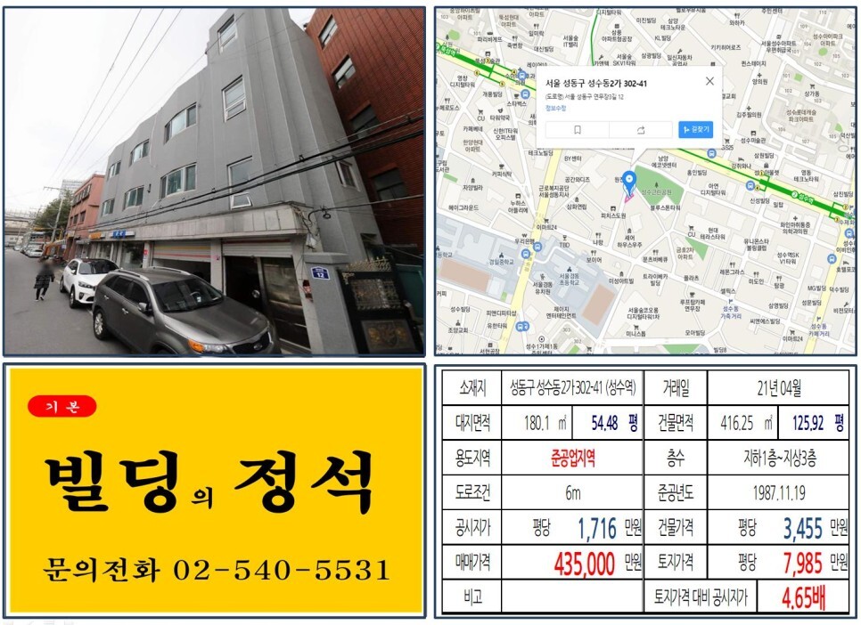 [성동구 연무장길 40억 꼬마빌딩 실거래가 조회] 성수동2가 302-41 (성수역) 43.5억 원, 평당 7,985만 원 매매되었습니다. 성수동 가죽거리, 성수동 지식산업센터