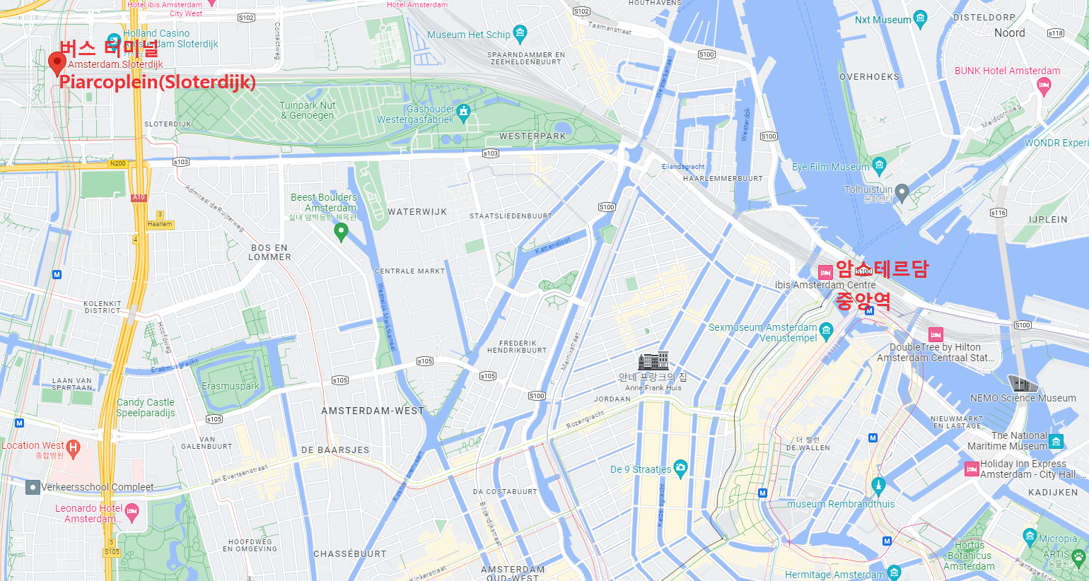 암스테르담 중앙역&#44; 버스 터미널 위치