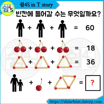 숫자퀴즈 004 사람+체리+성냥개비 /빈칸에 들어갈 수는 무엇일까요?