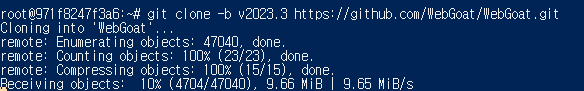 $ git clone -b v2023.3 https://github.com/WebGoat/WebGoat.git
