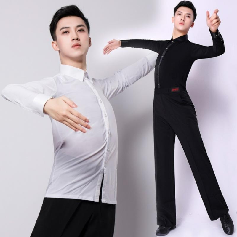 남자 댄스복 상의 모던 라틴 댄스 톱 연습복