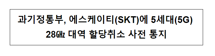  과기정통부, 에스케이티(SKT)에 5세대(5G) 28GHz 대역 할당취소 사전 통지