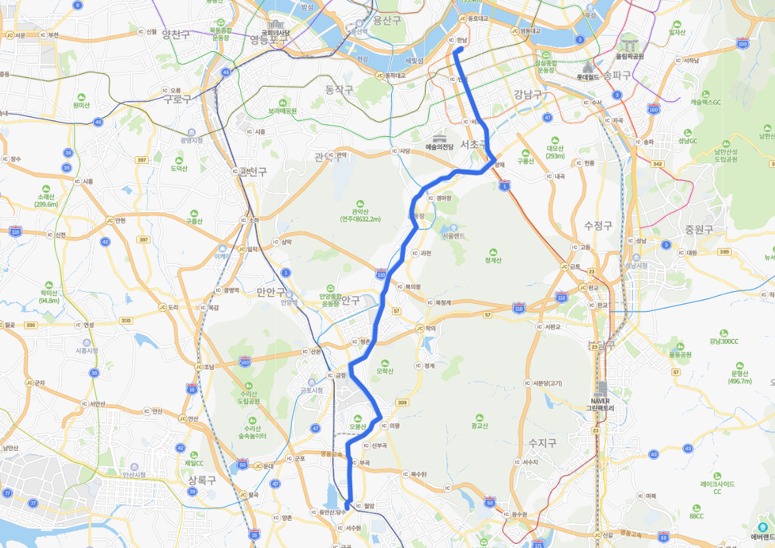  [서울] 441번버스 시간표,  노선 정보 : 의왕, 인덕원역, 양재역, 강남역, 신사역