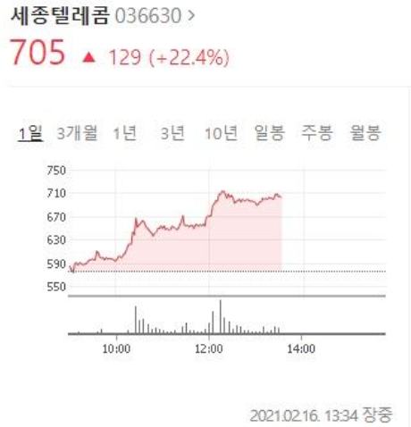  세종텔레콤   주가 상승