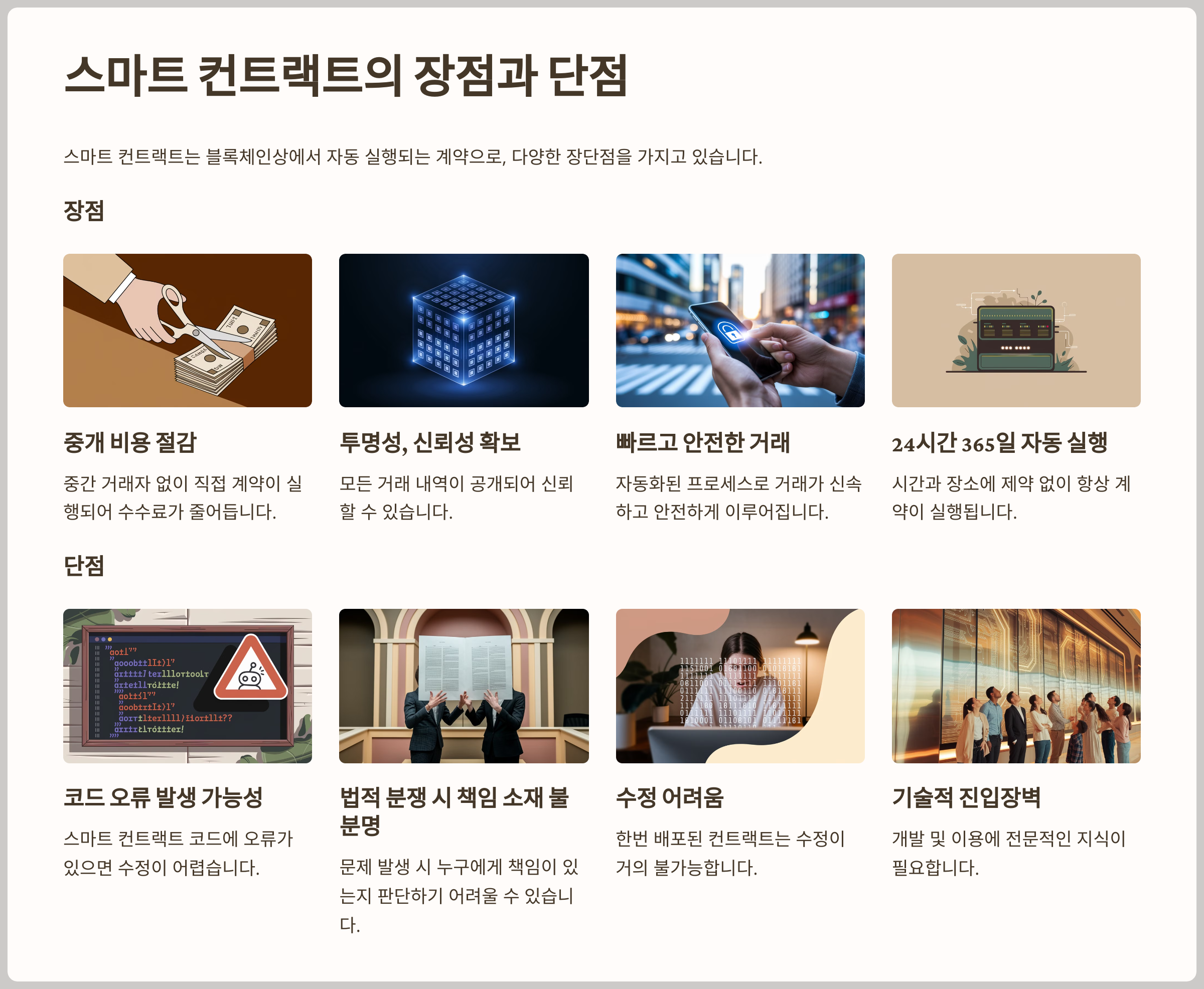 스마트 컨트랙트의 장점과 단점