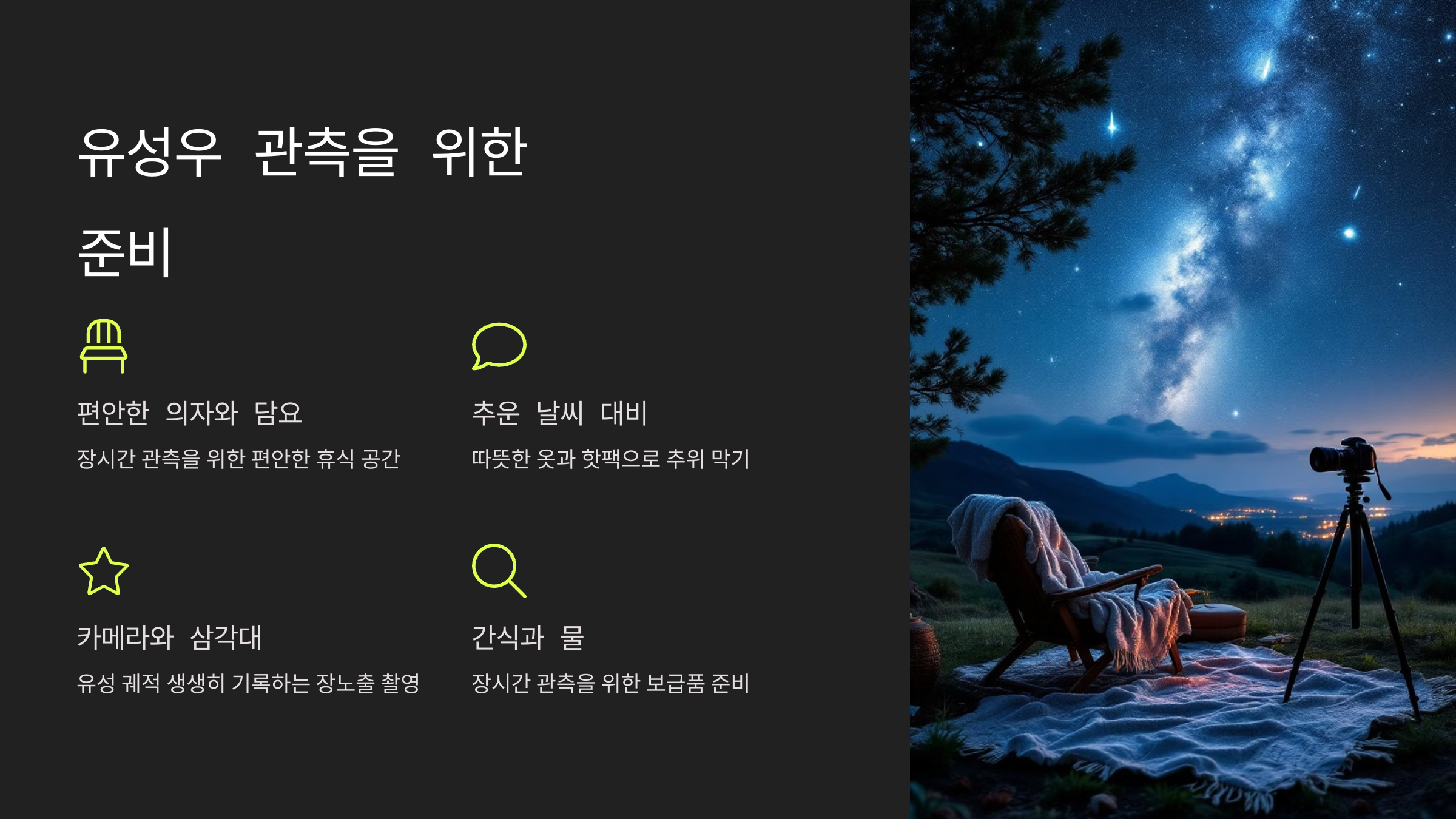 alt=유성우 관측 준비