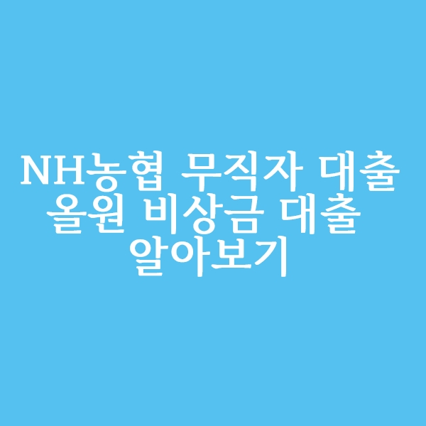  NH농협 무직자 대출 올원 비상금 소액대출 알아볼까?