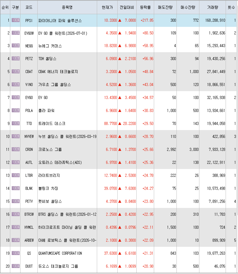  11월8일 미국주식 상승률 상위 종목 TOP 300