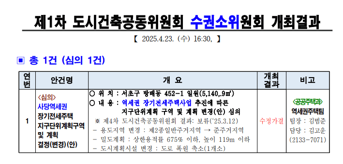 서초구 방배동 452-1번지 일원 사당역세권 장기전세주택사업 세부 개발계획 ⓒ서울특별시