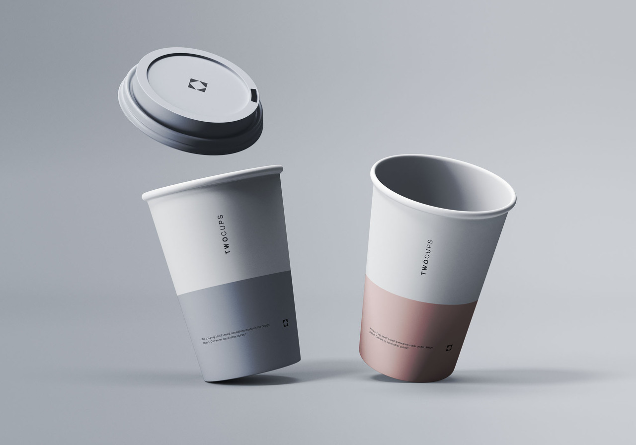 Two Disposable Coffee Cups Mockup(일회용 커피 컵 두 개 목업)