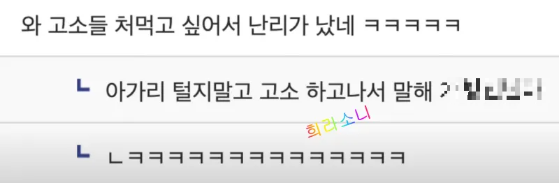 디씨갤에 올라온 코멘트. &quot;와 고소들 쳐먹고 싶어서 난리가 났네.&quot;