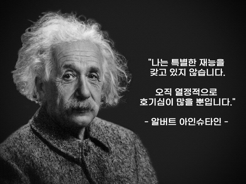 알버트 아이슈타인의 말 &quot;나는 특별한 재능을 갖고 있지 않습니다. 오직 열정적으로 호기심이 많을 뿐입니다&quot;