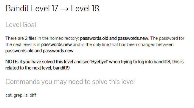  #11 Wargame bandit 9 (Level17 ~ Level19), diff명령어,bashrc