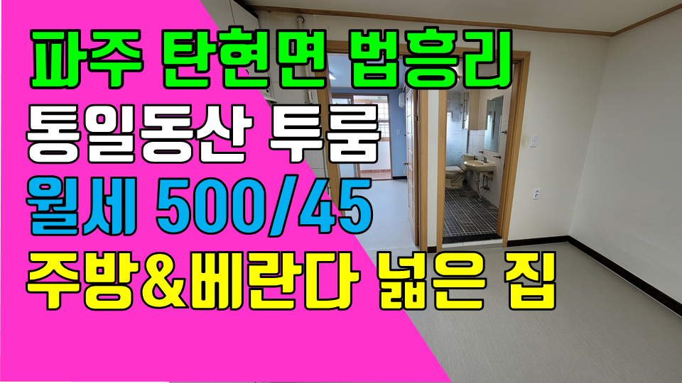 파주 탄현면 법흥리 통일동산투룸 파주영어마을 헤이리투룸 월세 500/45만 도배장판 깨끗한 베란다 넓은 살림집 2층 넓은 투룸